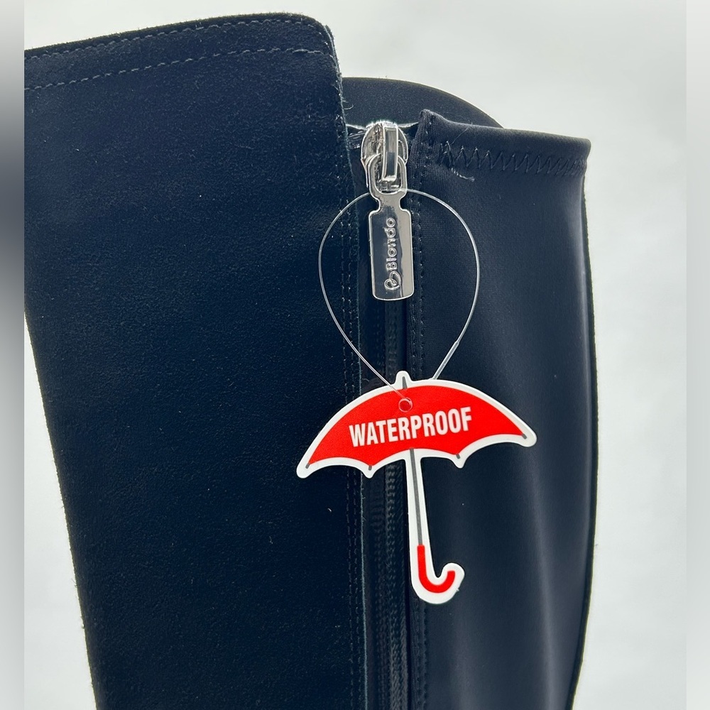 Blondo Twyla Waterproof Tall Boots Black Suede 7M Block Heel New With Box - Picture 9 of 12